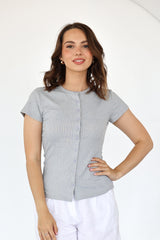 Harlow Ribbed Tee - Grey