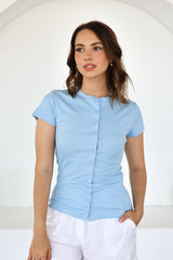 Harlow Ribbed Tee - Sky Blue